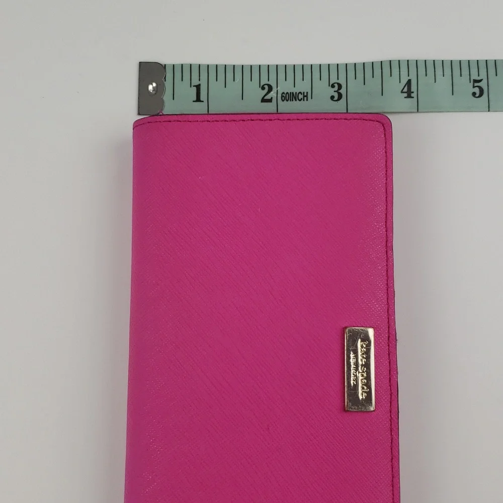 Kate Spade Darcy Slim Bifold Wallet Vibrant Pink Rainbow Fabric Interior